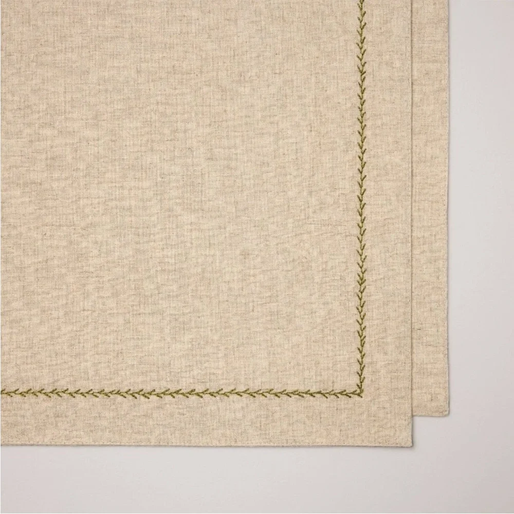 Embroidered Border Standard Table Runner Natural/Green - Hearth & Hand Magnolia
